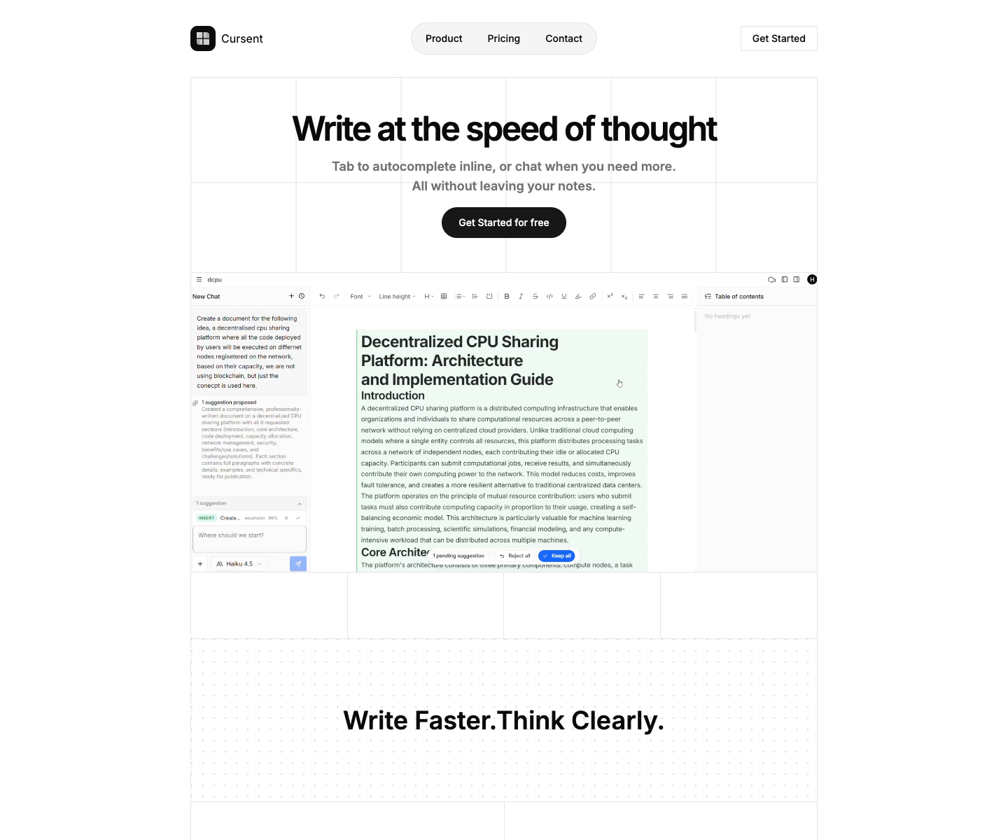 Cursent landing page screenshot