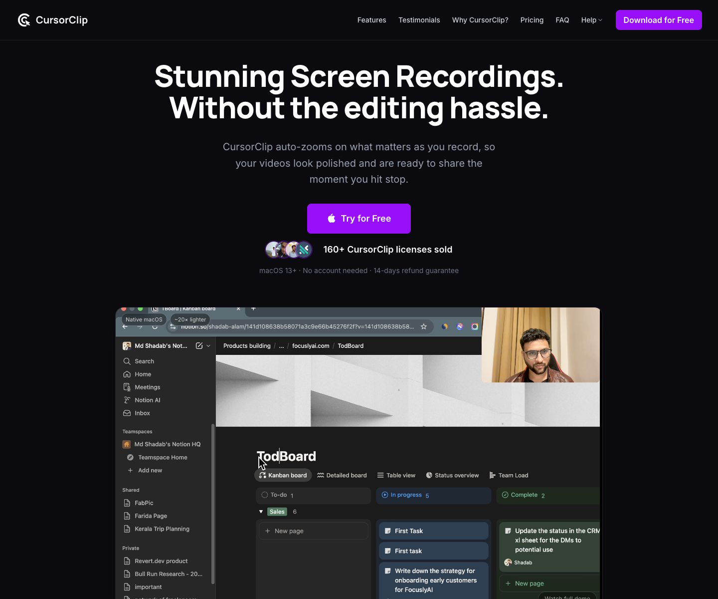 CursorClip landing page screenshot