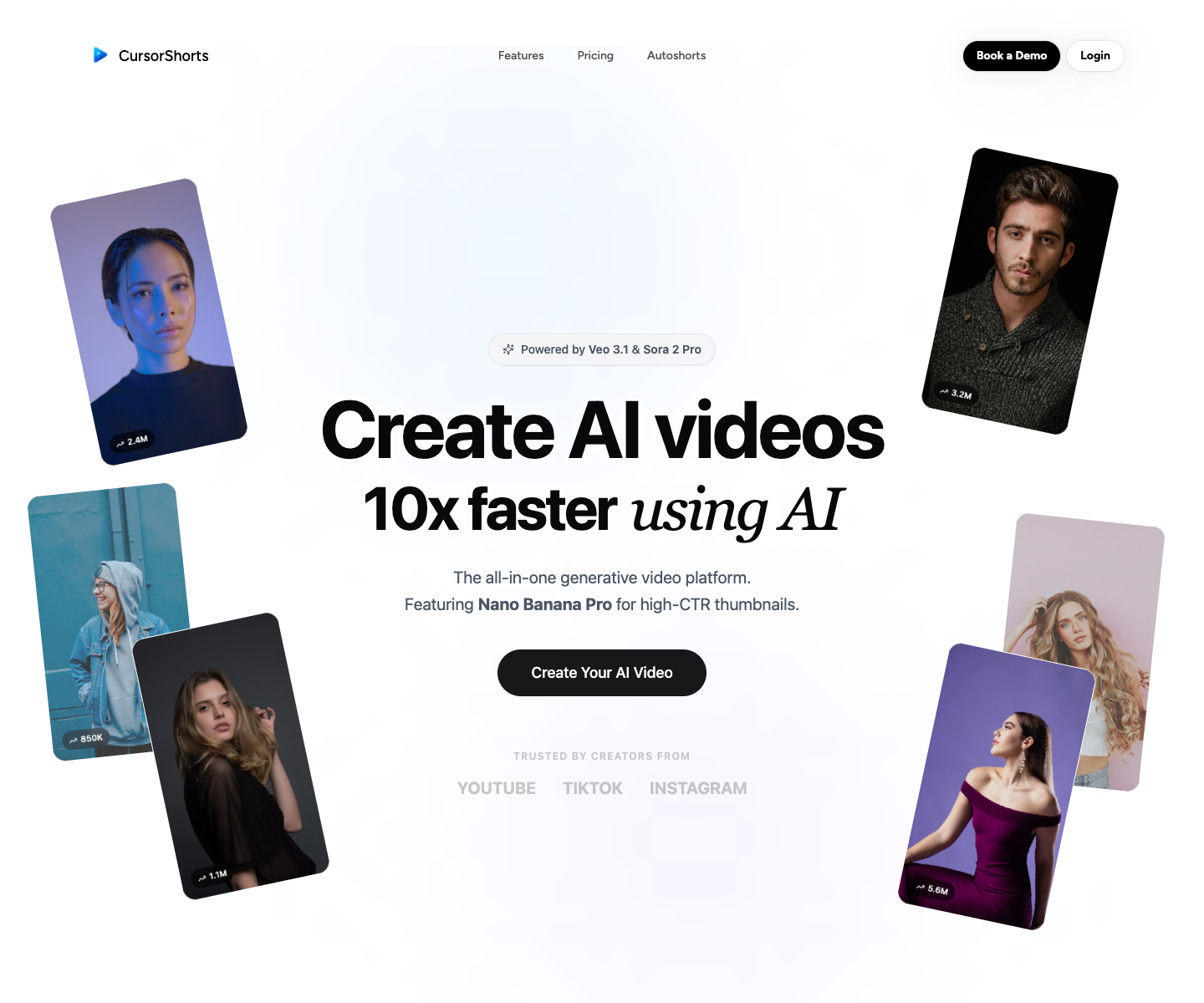 Cursorshorts landing page screenshot