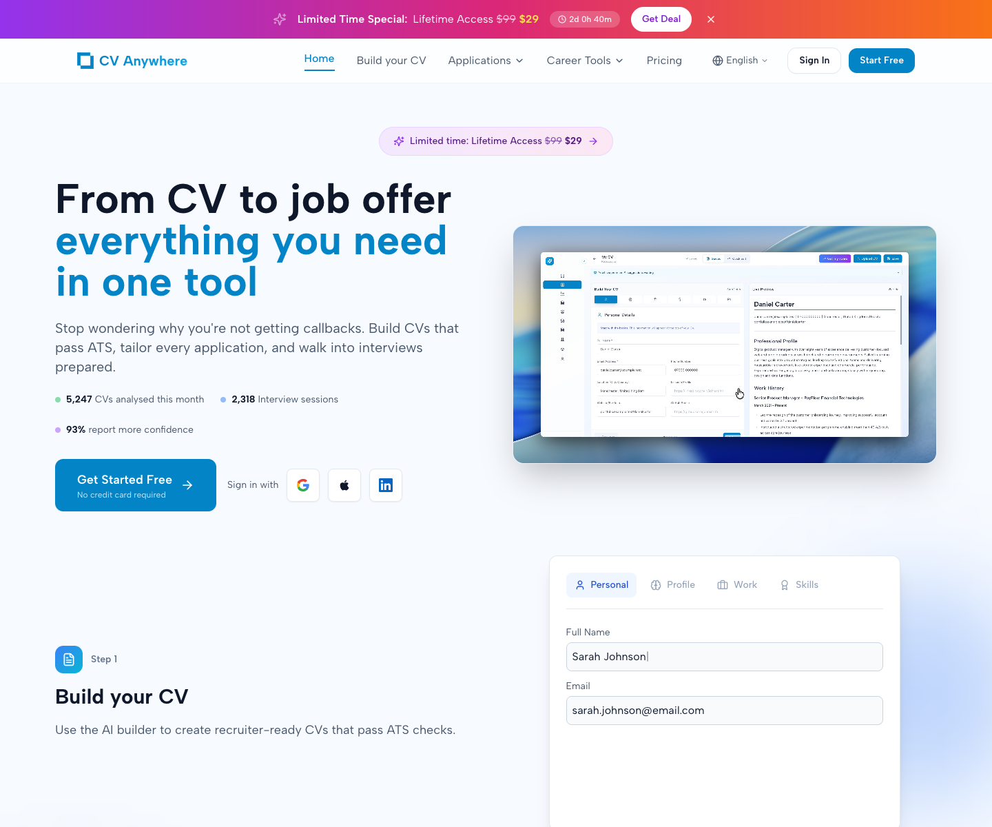 CV Anywhere landing page screenshot