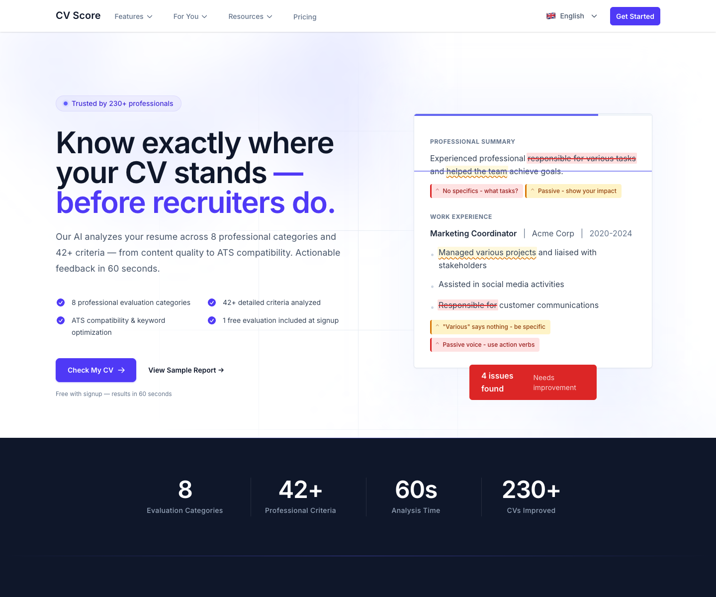 CVScore landing page screenshot