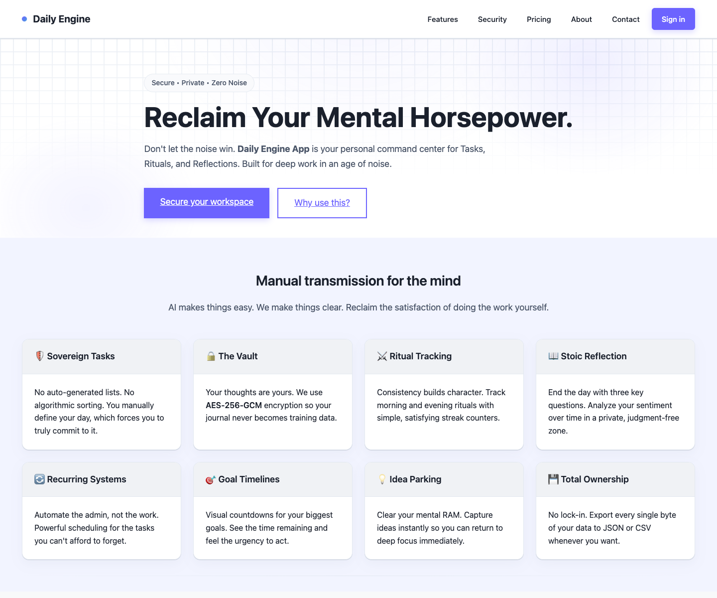 Daily Engine App landing page screenshot
