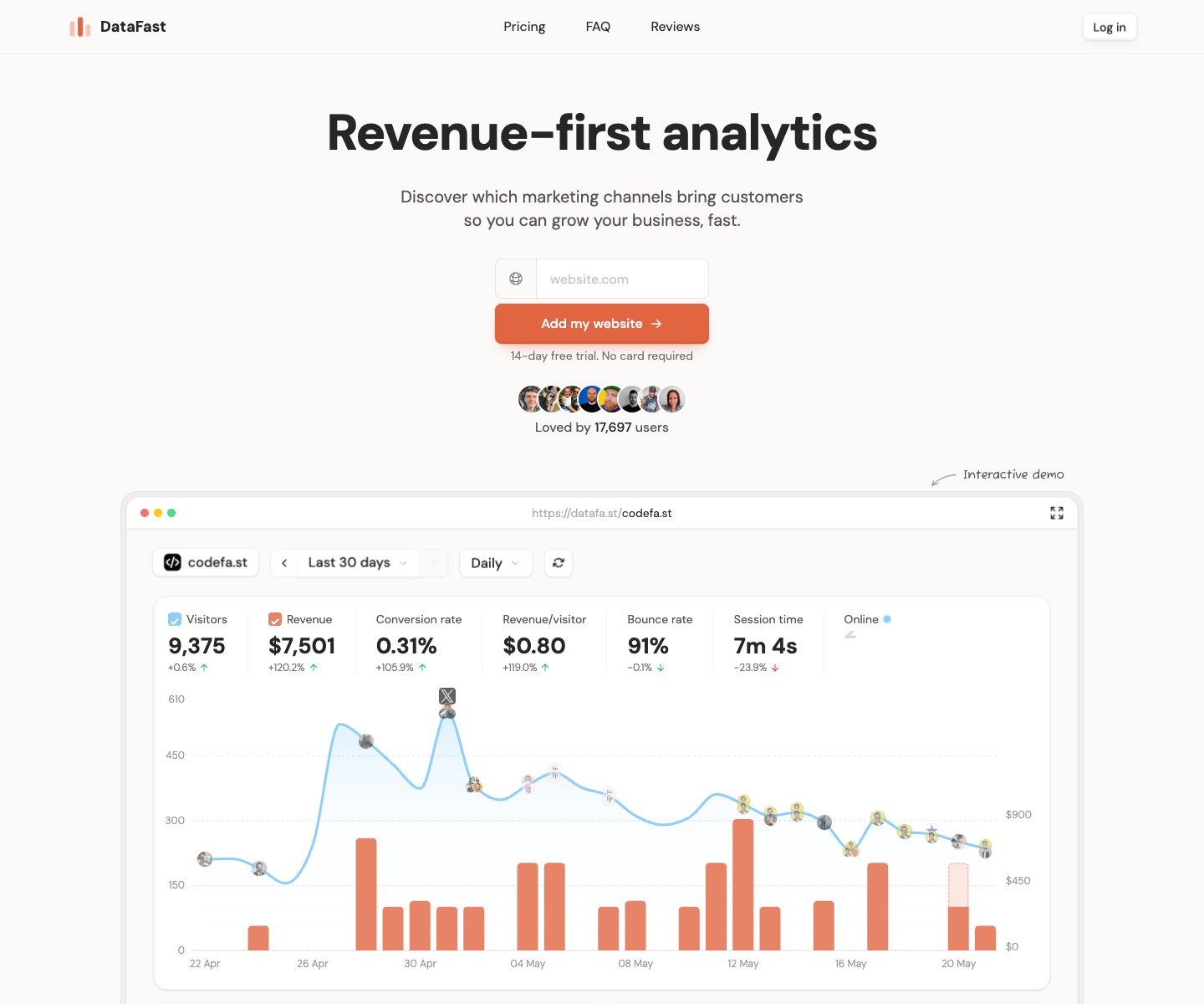 DataFast landing page screenshot