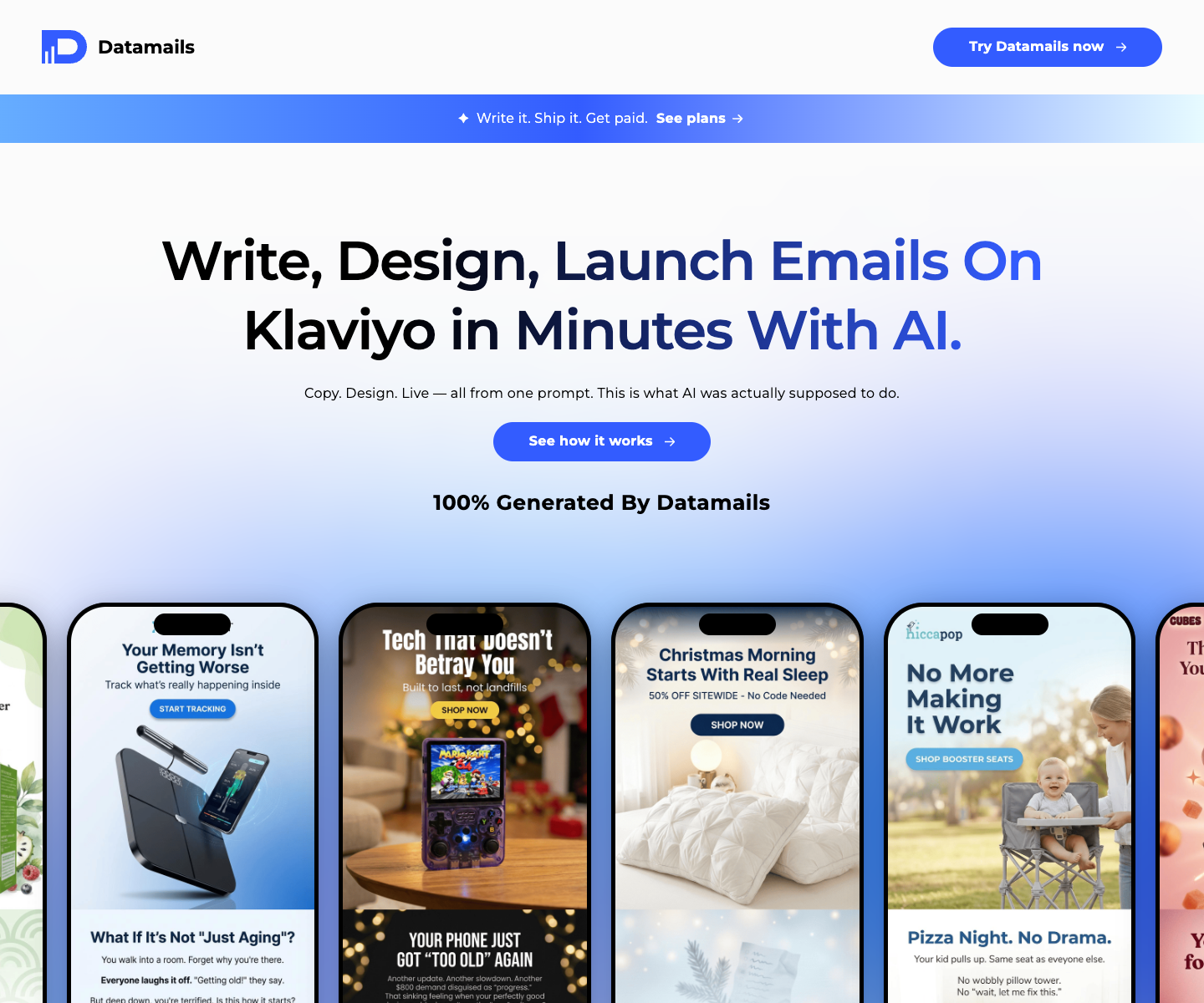 Datamails landing page screenshot