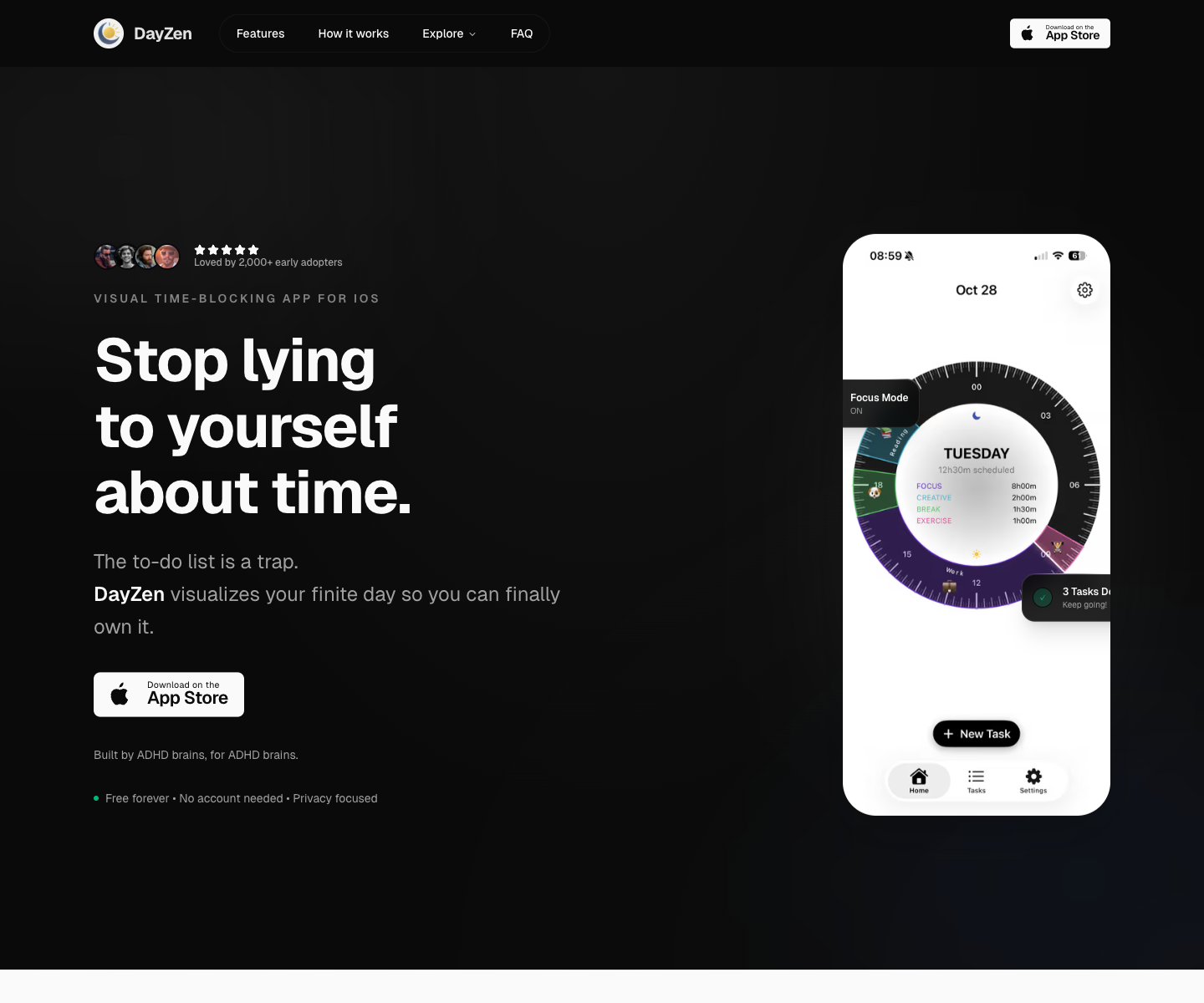DayZen landing page screenshot