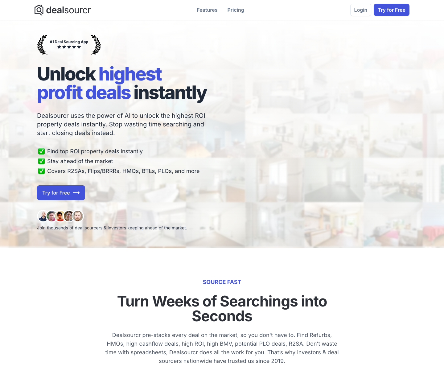 Dealsourcr Ltd landing page screenshot