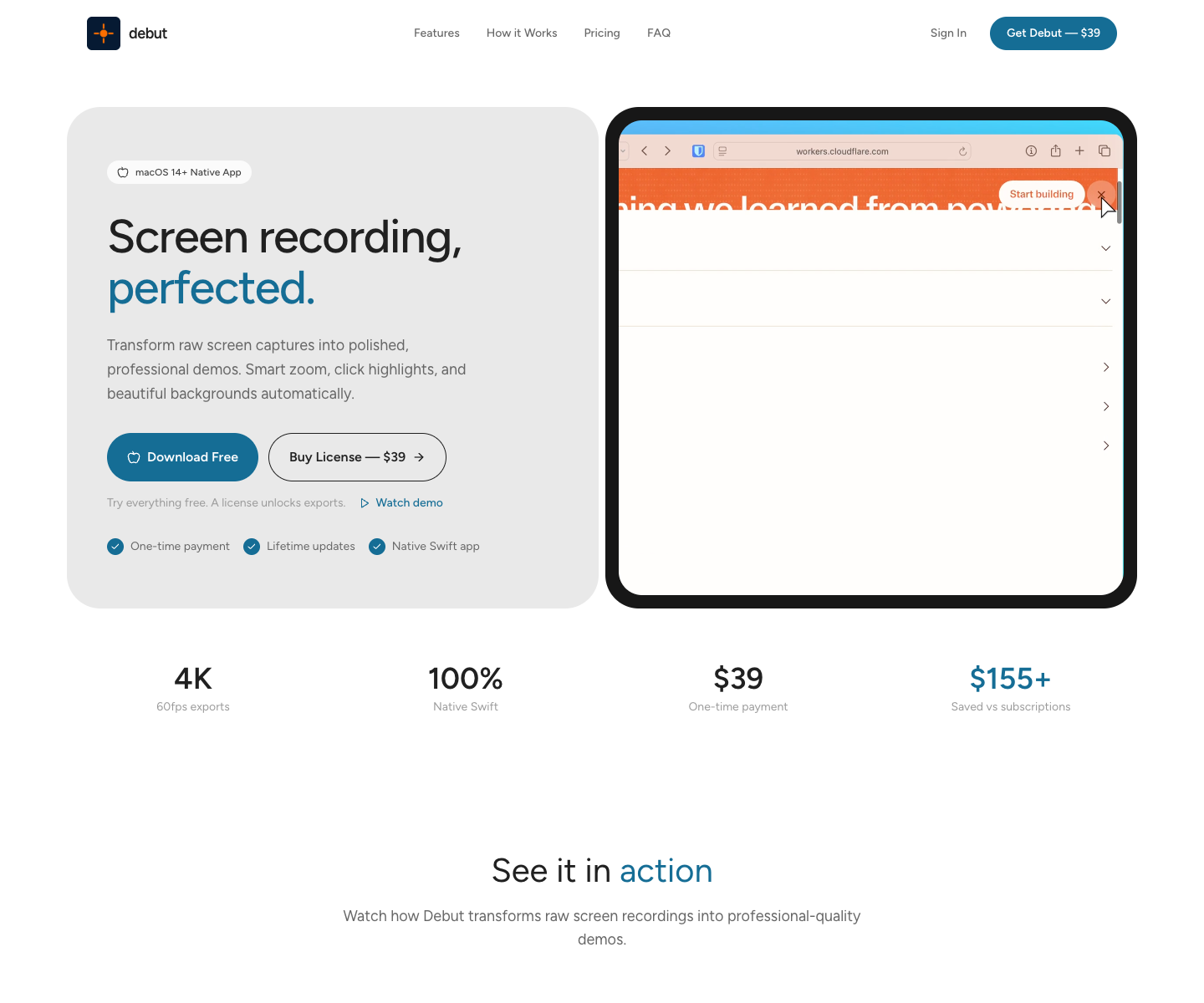 debut.sh landing page screenshot