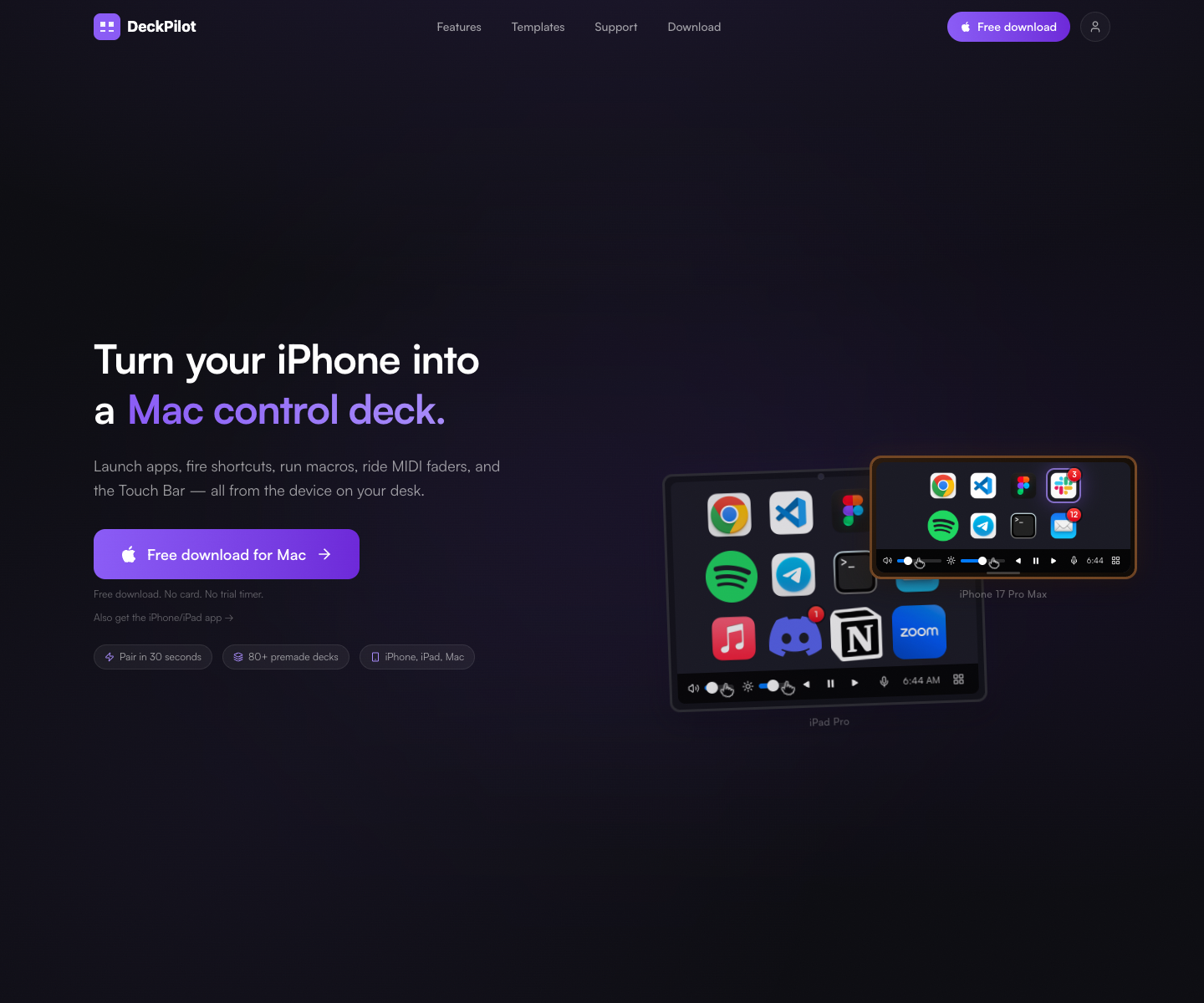 DeckPilot landing page screenshot