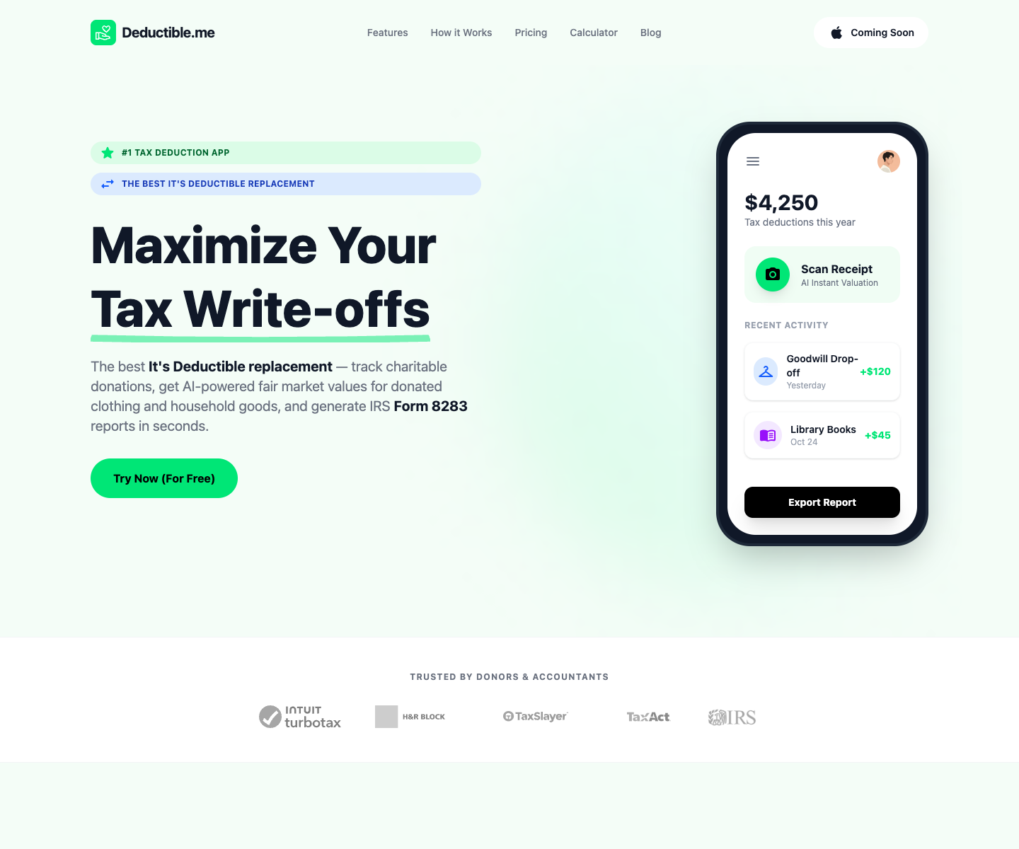 Deductible.me landing page screenshot