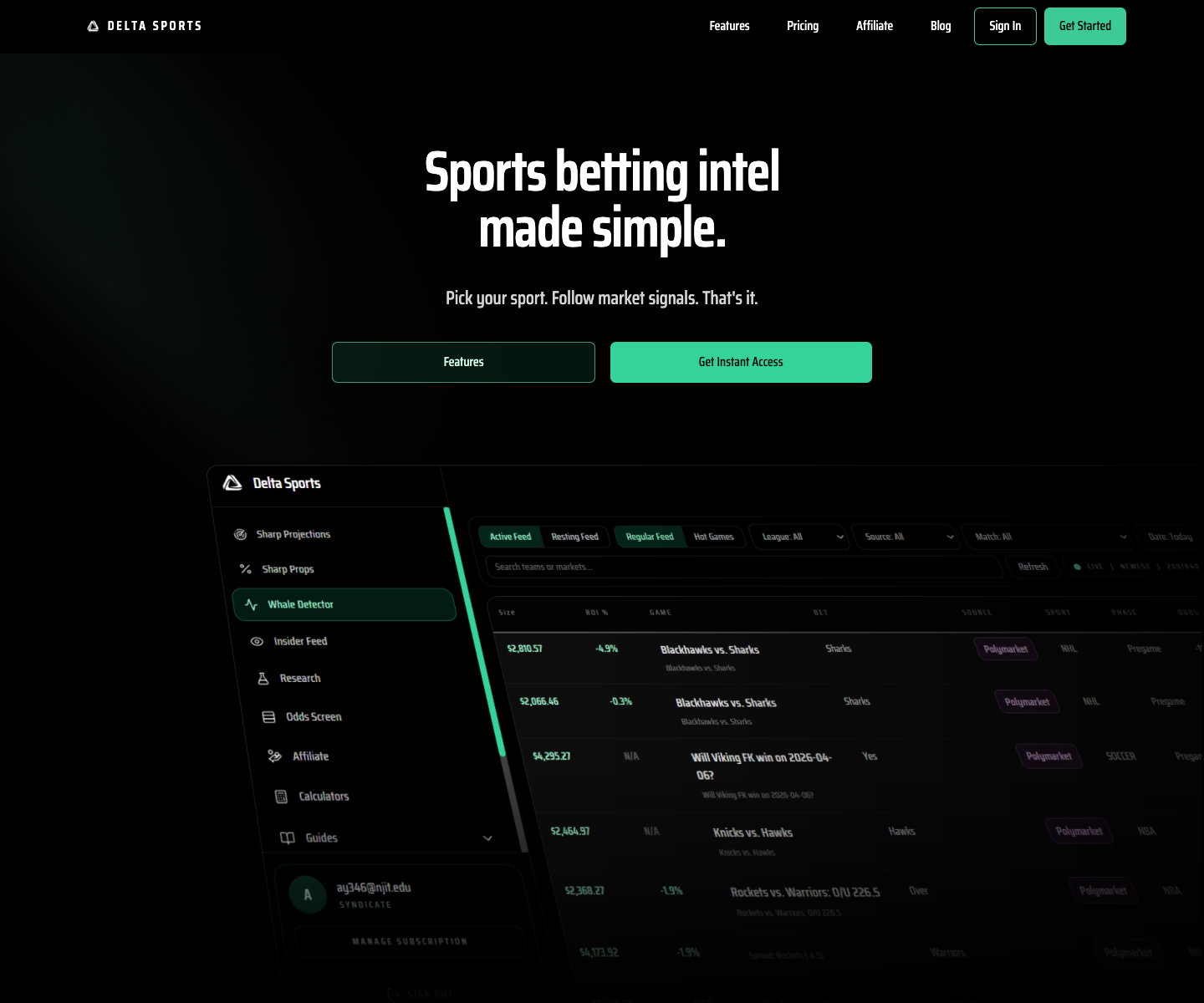 Delta Sports landing page screenshot