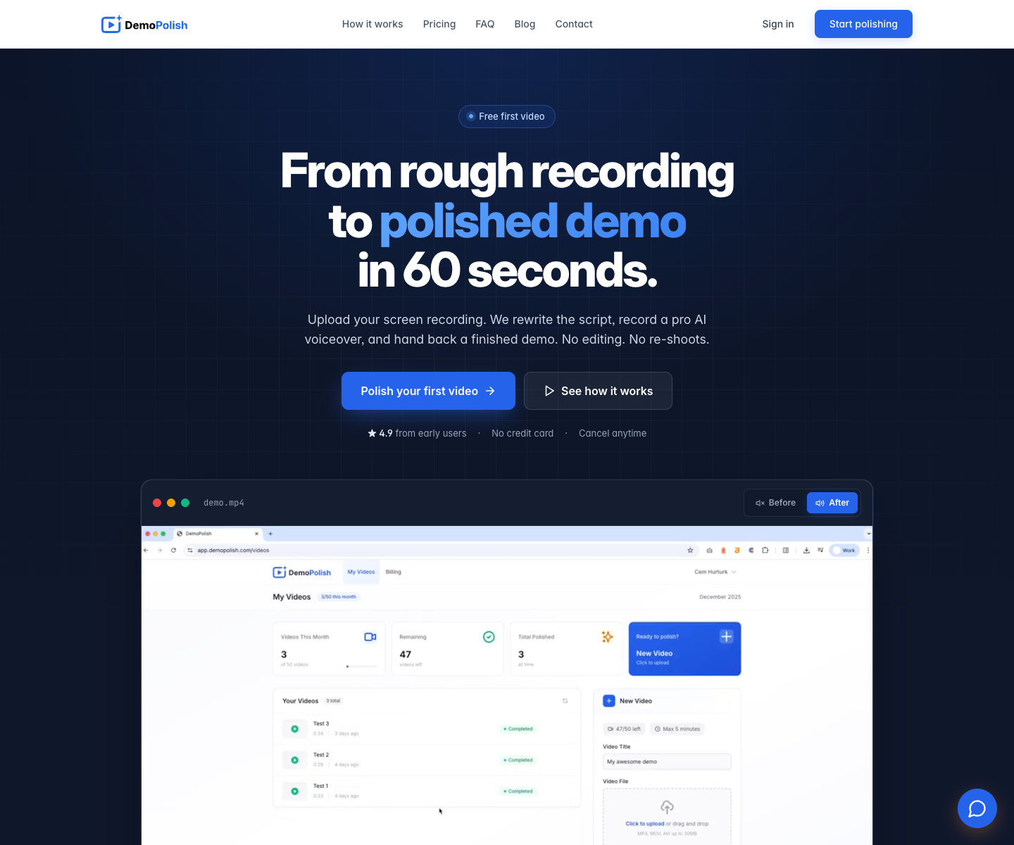 DemoPolish landing page screenshot
