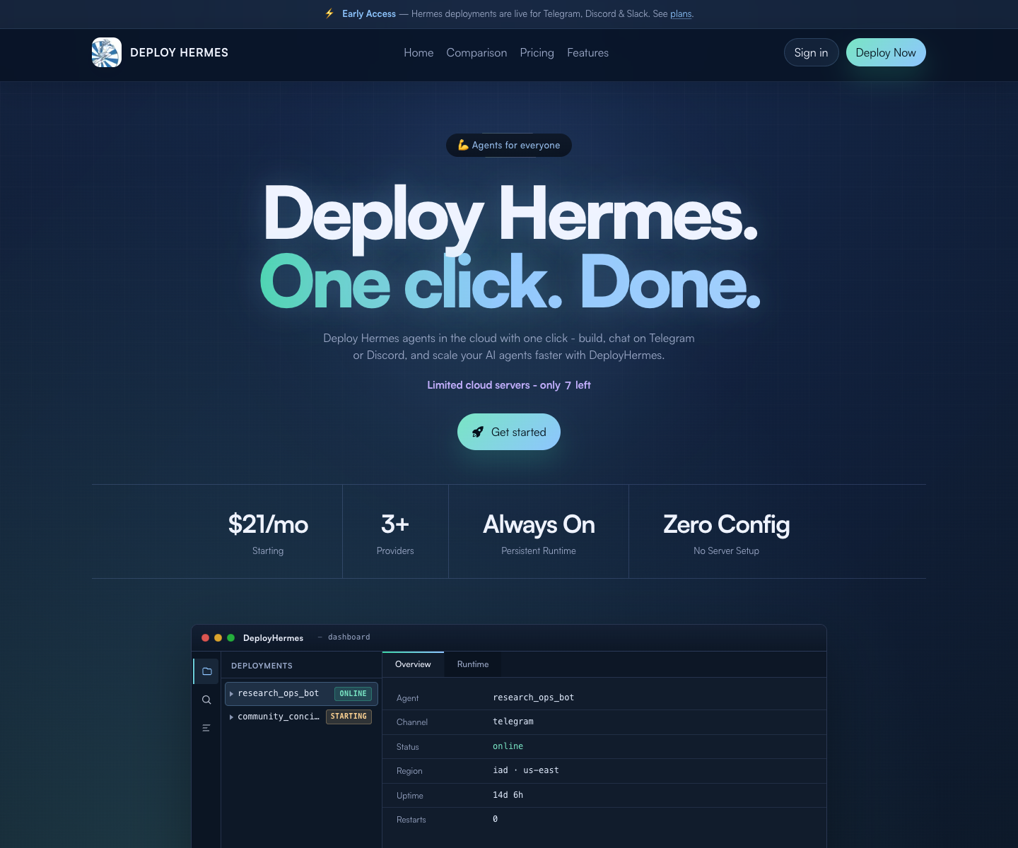 DeployHermes landing page screenshot