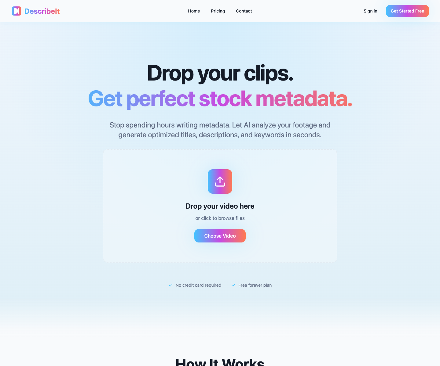 DescribeIt landing page screenshot
