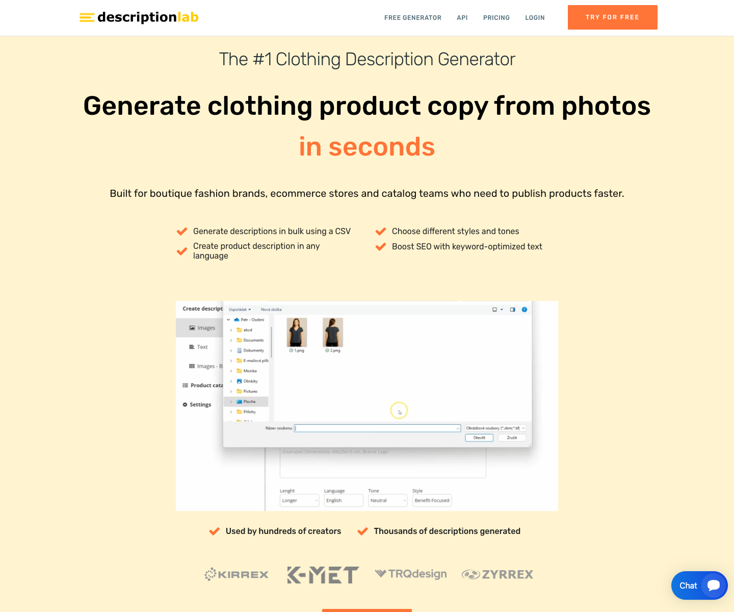 DescriptionLab.com landing page screenshot