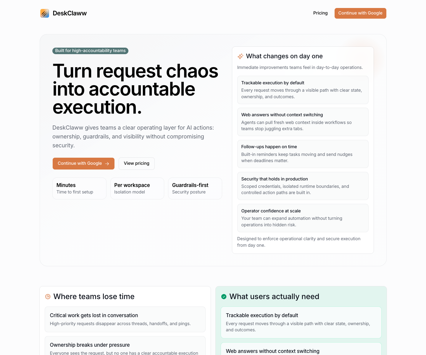 Deskclaww landing page screenshot