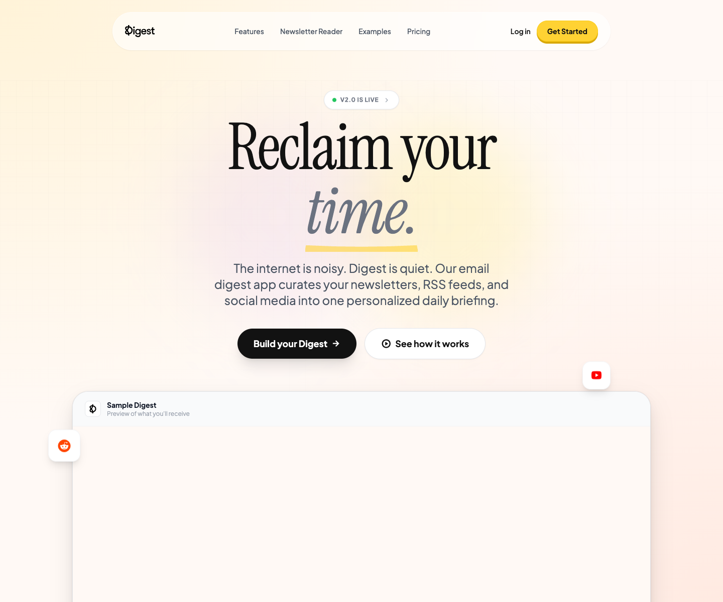 Digest landing page screenshot