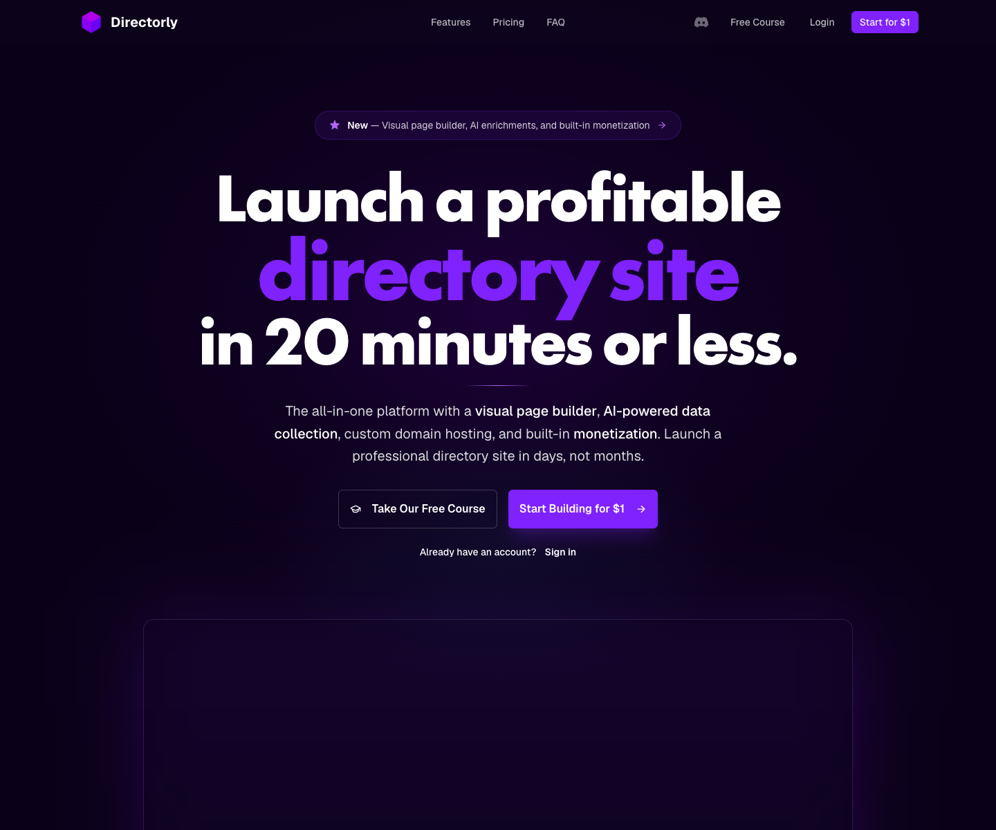 Directorly landing page screenshot