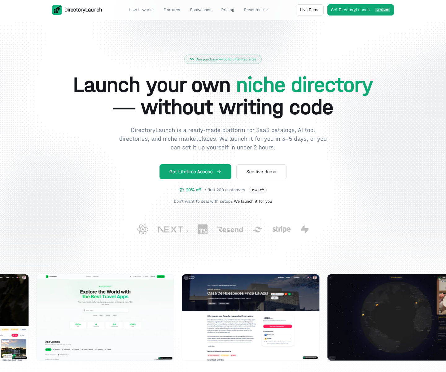 Directory Launch landing page screenshot