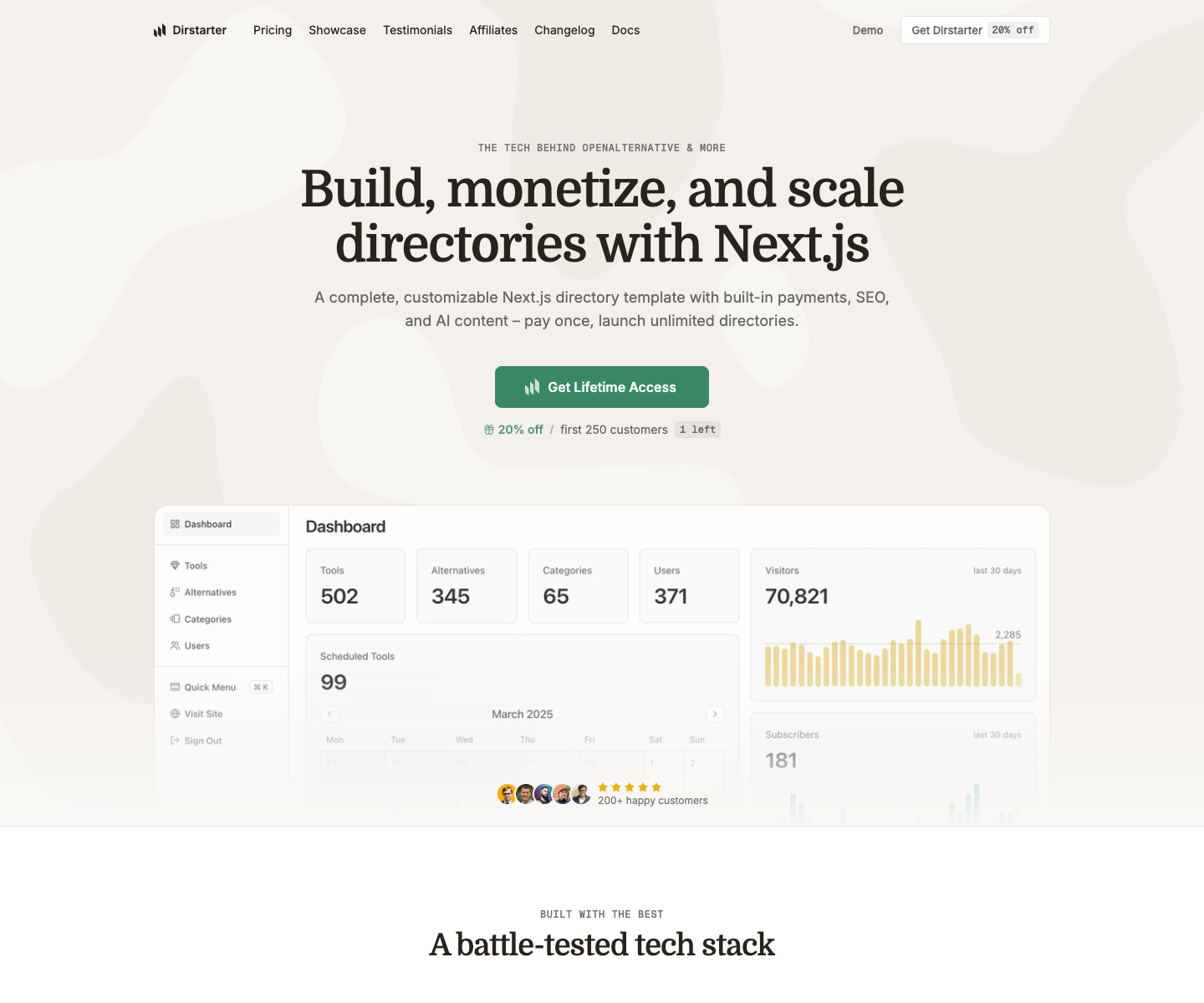 Dirstarter landing page screenshot