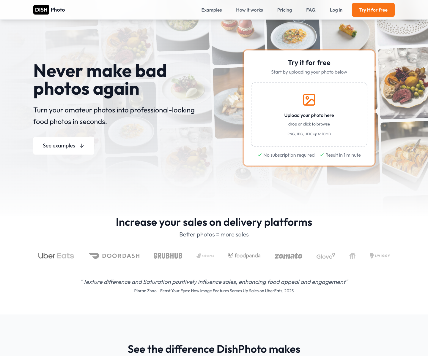 DishPhoto landing page screenshot
