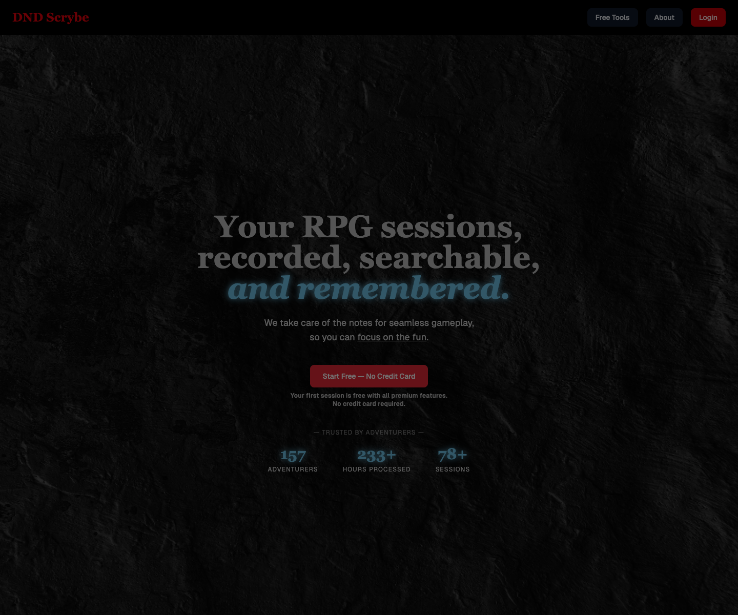 DND Scrybe landing page screenshot