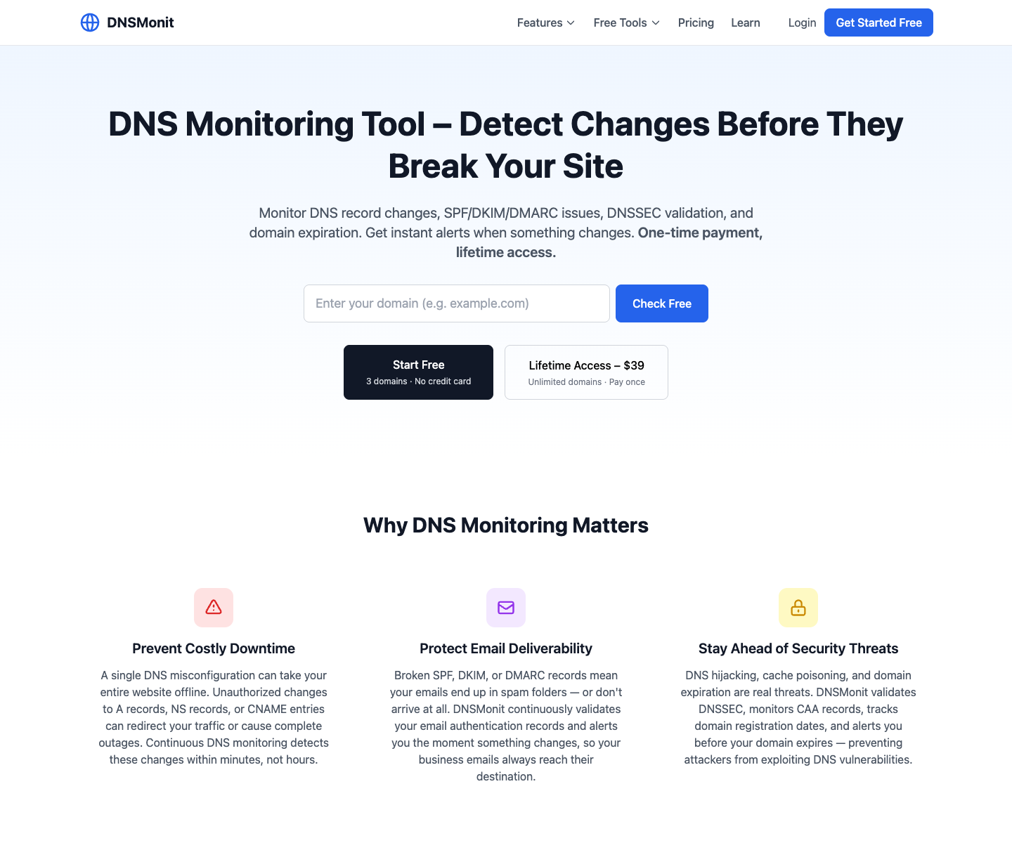 DNS Monit landing page screenshot
