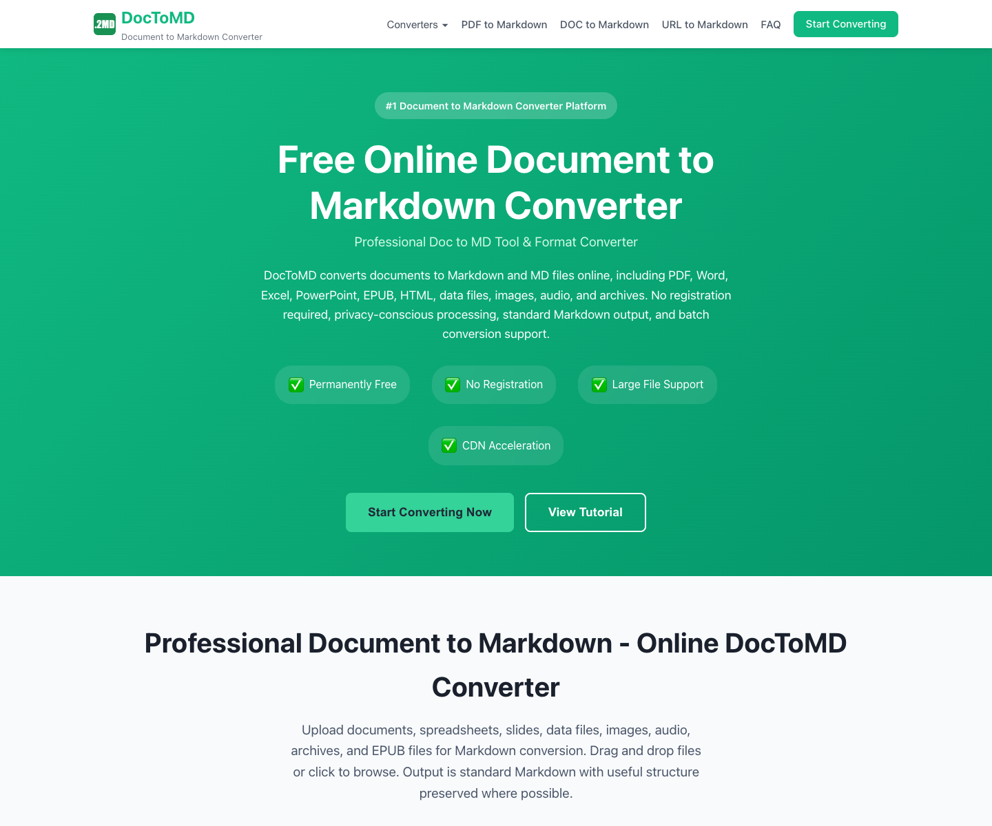 Doc to Markdown landing page screenshot