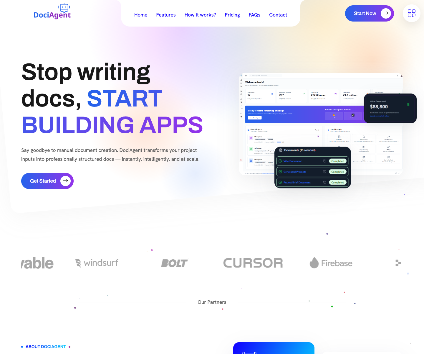 DociAgent landing page screenshot