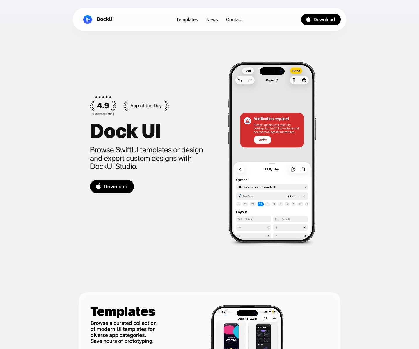 DockUI landing page screenshot