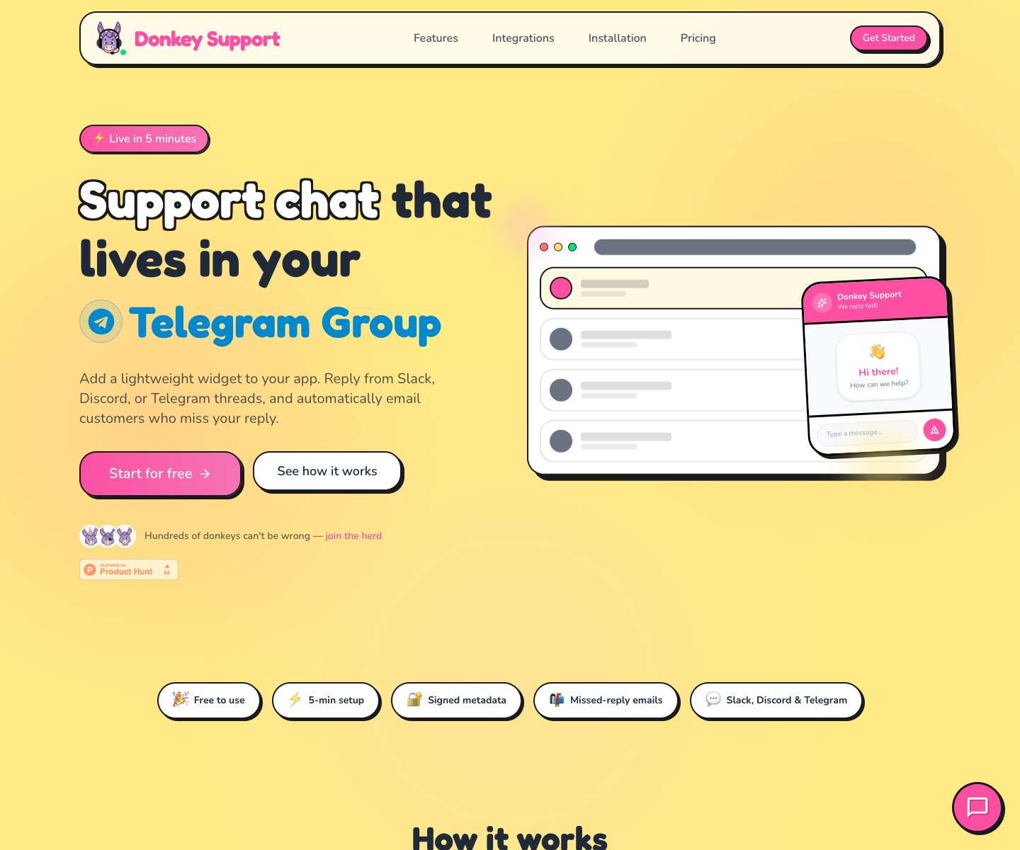 Donkey Support landing page screenshot
