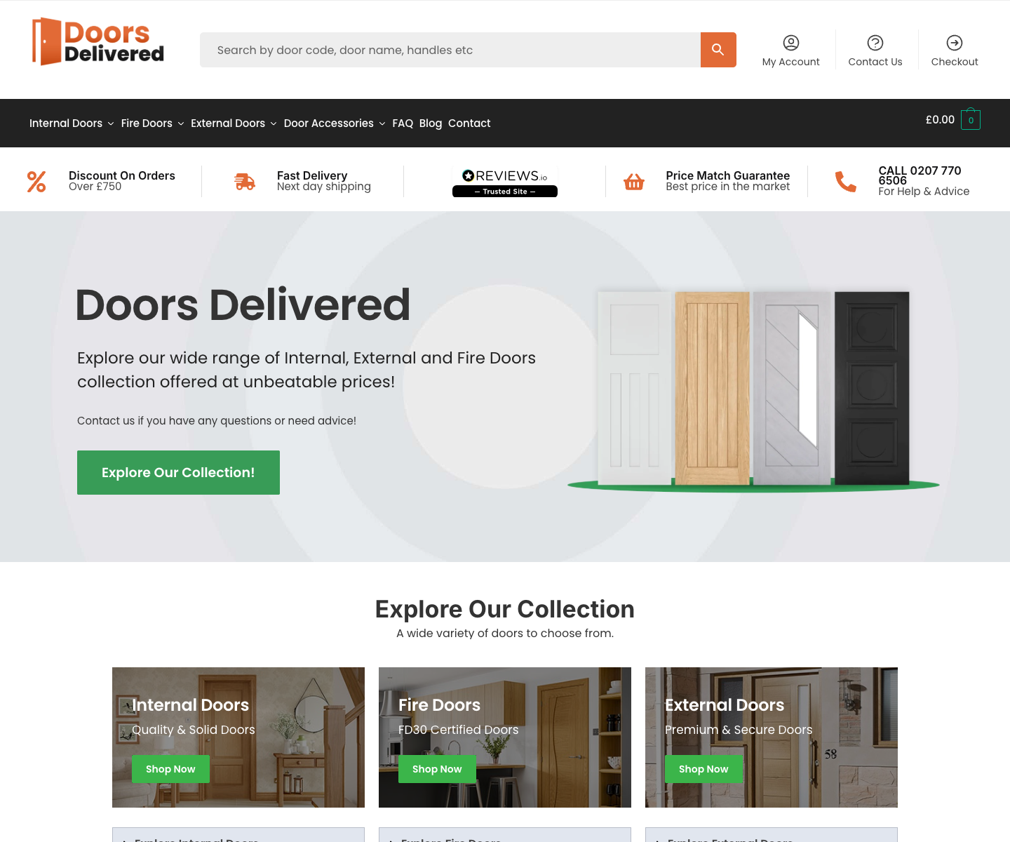 Doors Delivered landing page screenshot