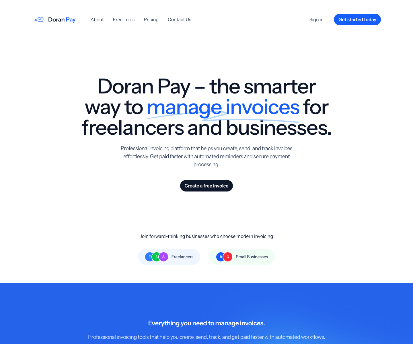 Doran Pay landing page screenshot