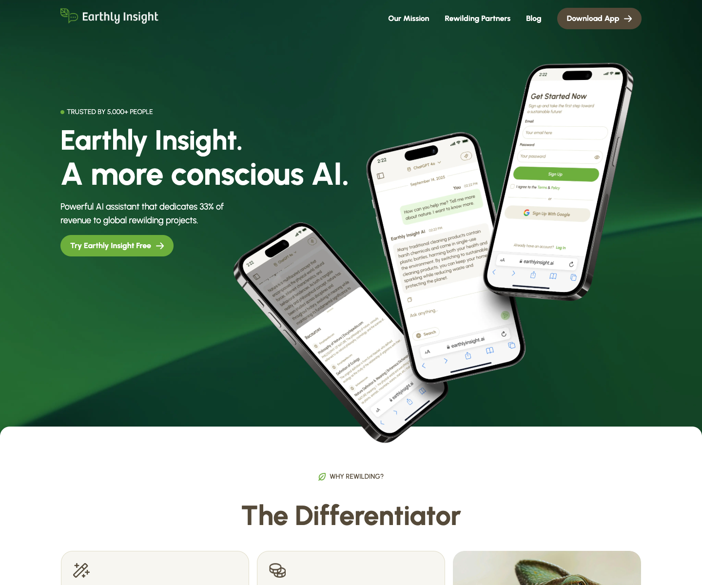 Earthly Insight landing page screenshot