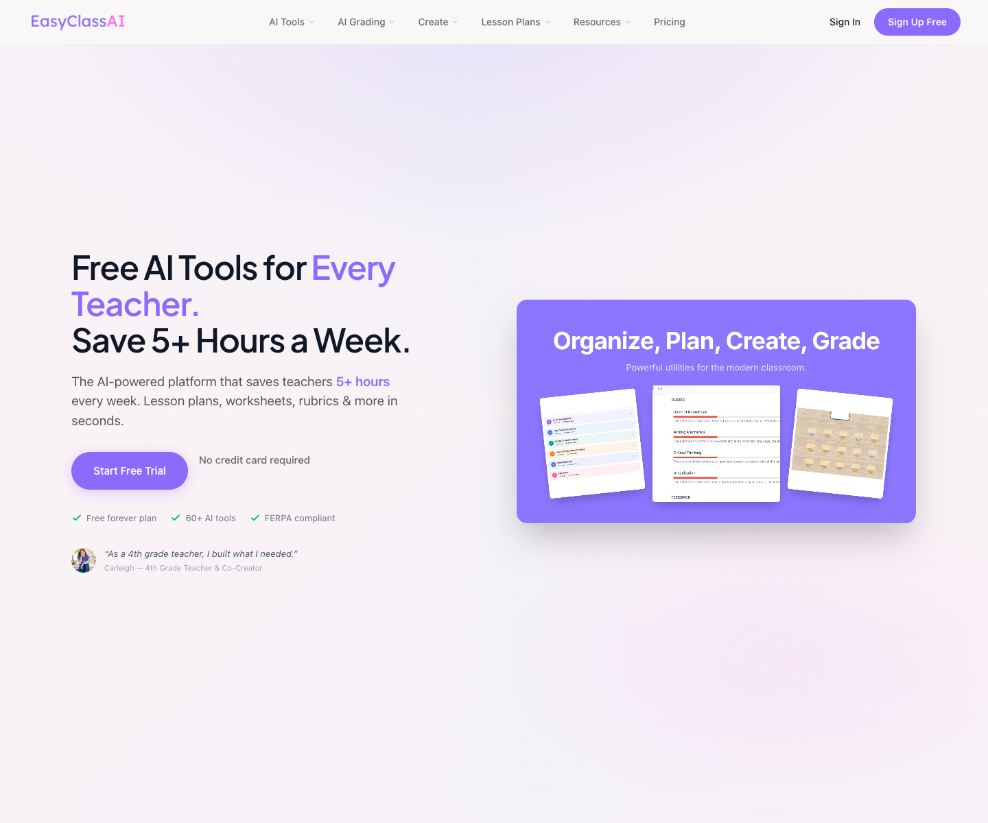 EasyClass AI landing page screenshot