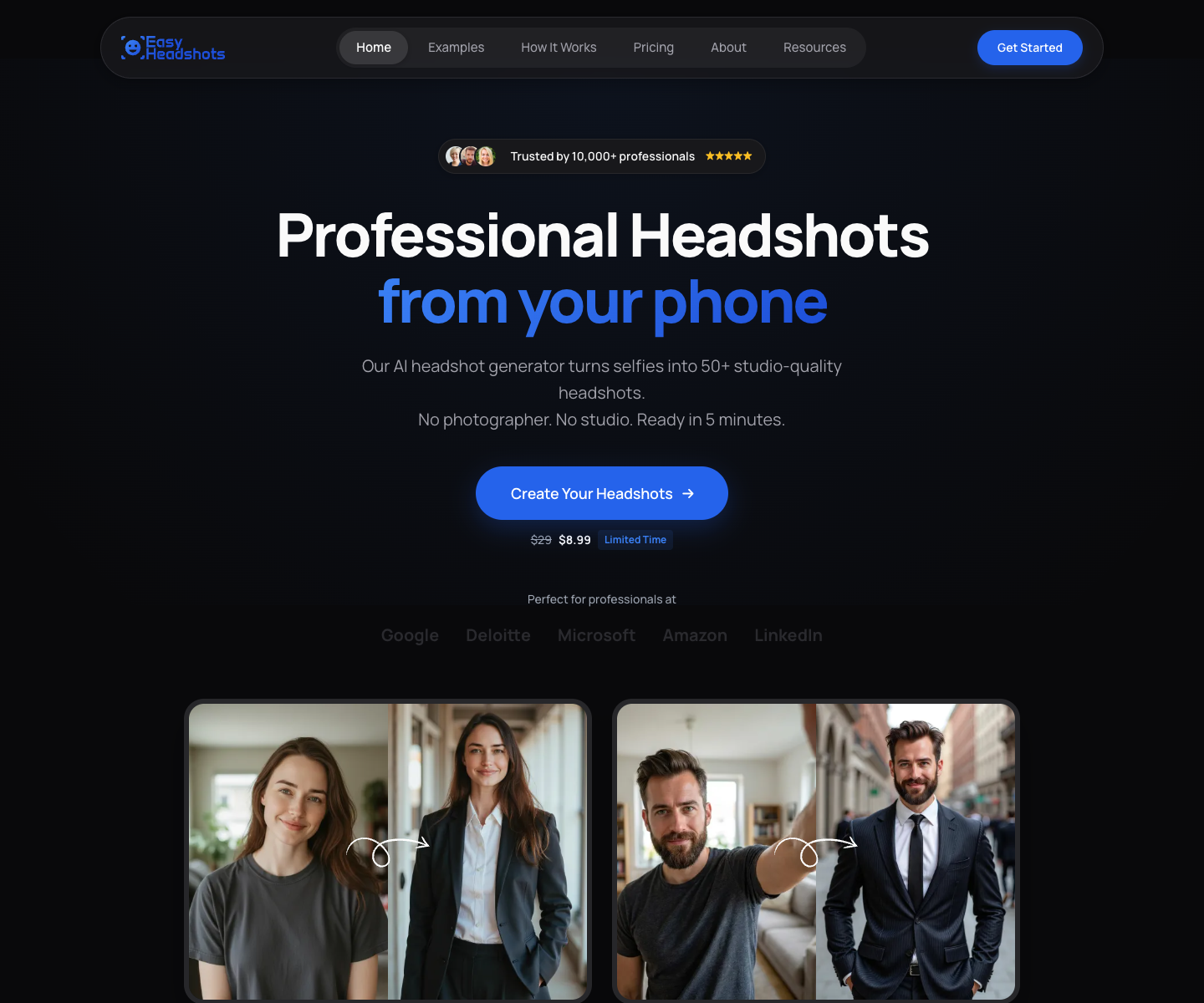 EasyHeadshots.ai landing page screenshot