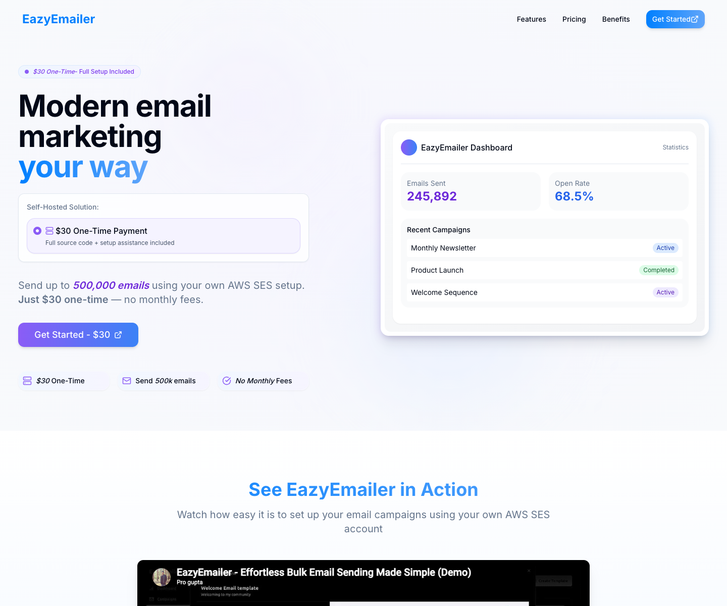 EazyEmailer - Modern email marketing your way landing page screenshot