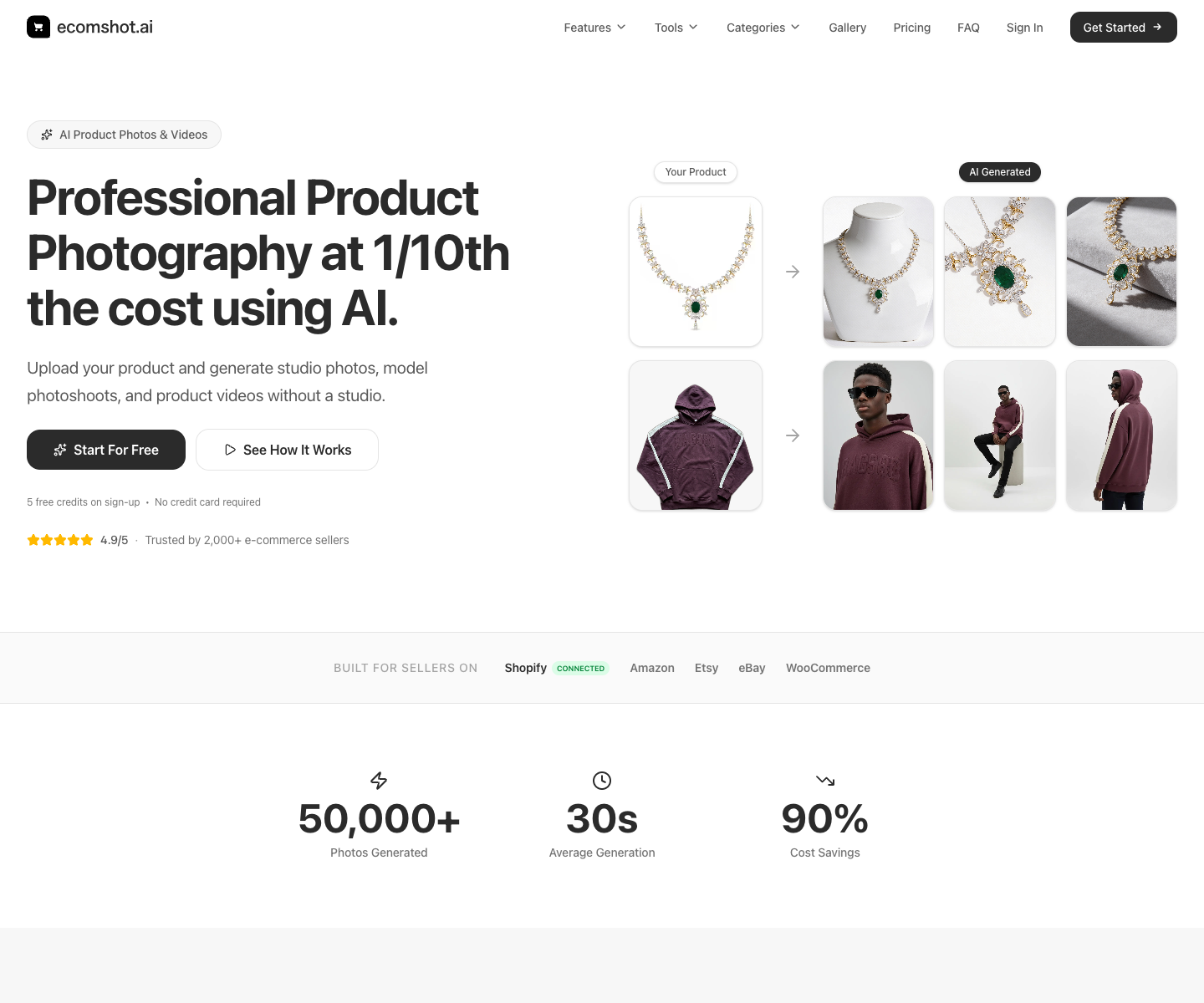 ecomshot.ai landing page screenshot