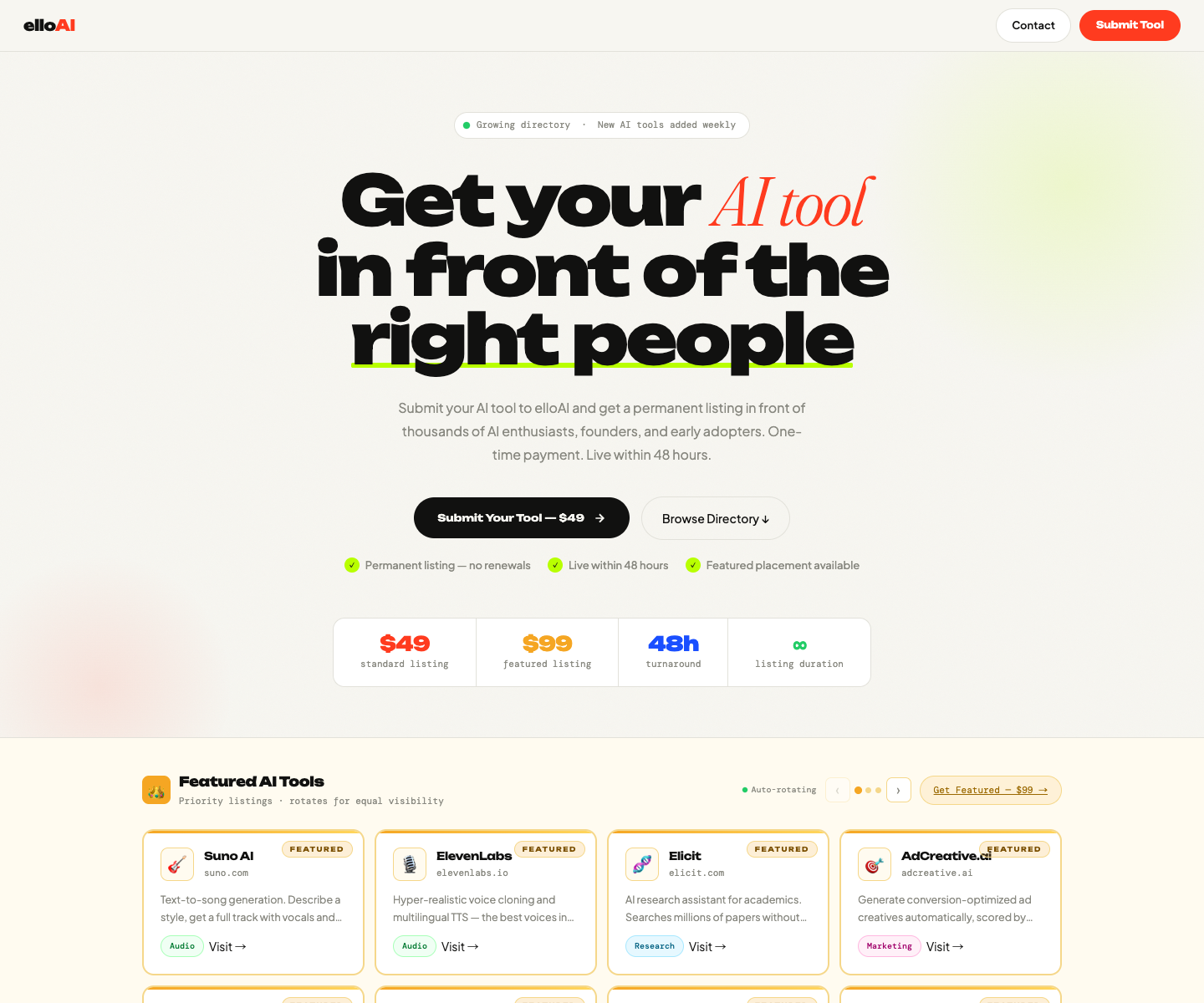 elloAI landing page screenshot
