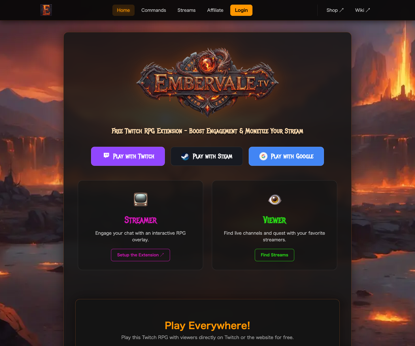 Embervale.TV landing page screenshot