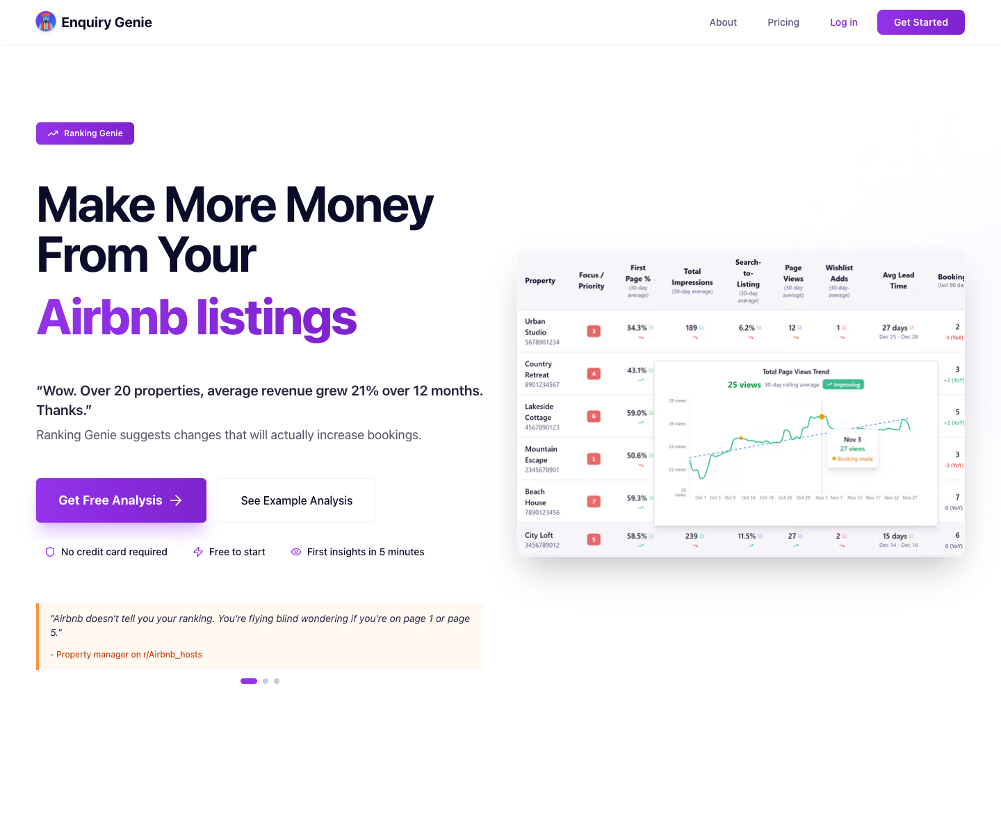 Enquiry Genie landing page screenshot