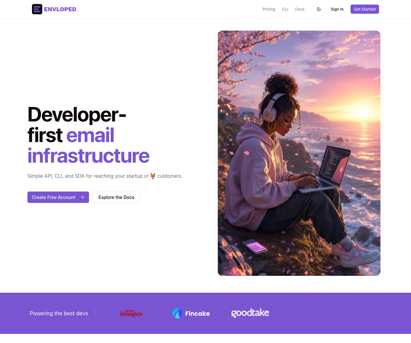 Envloped landing page screenshot