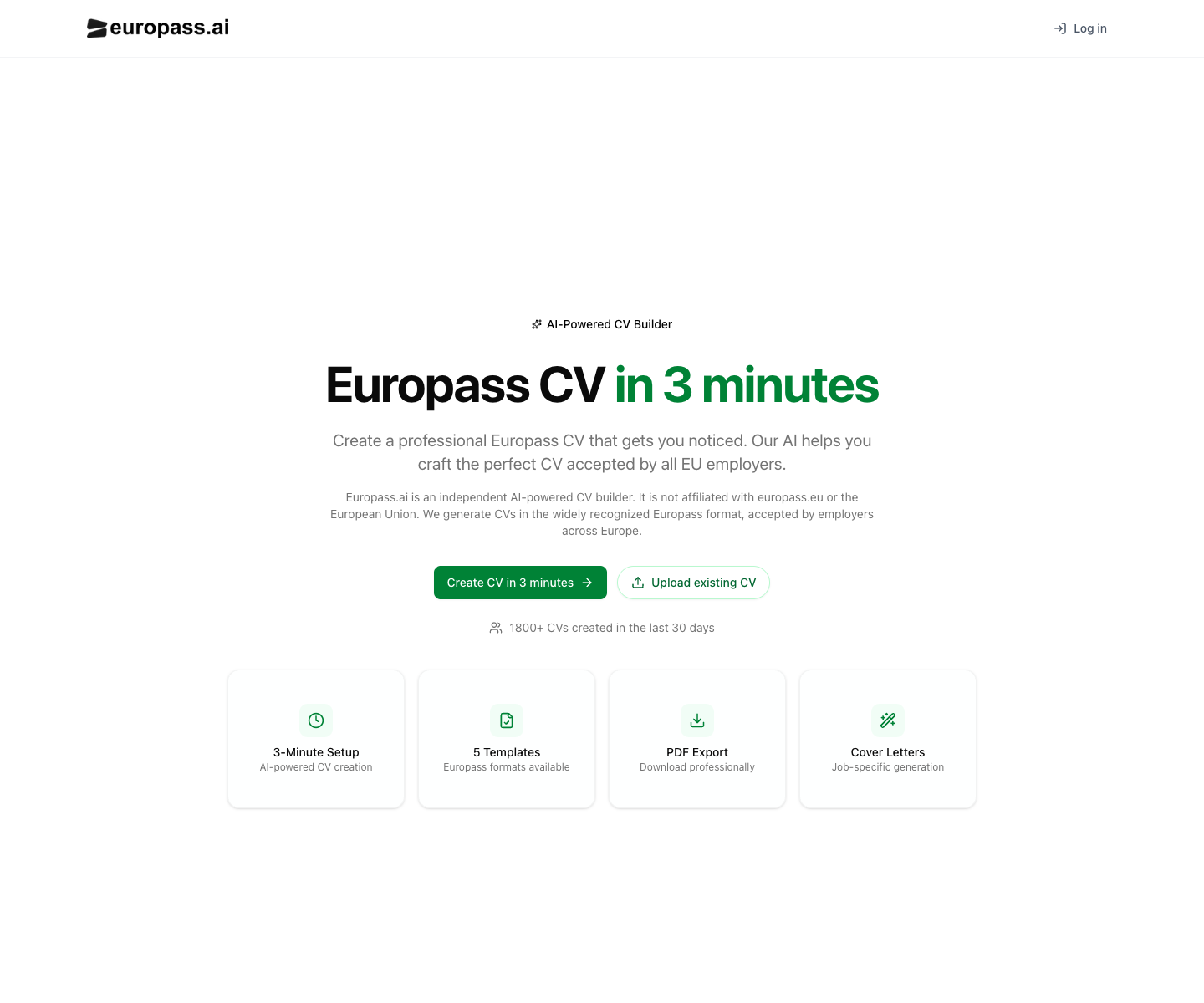 Europass AI landing page screenshot