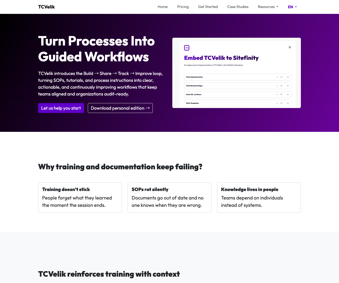 TCVelik landing page screenshot