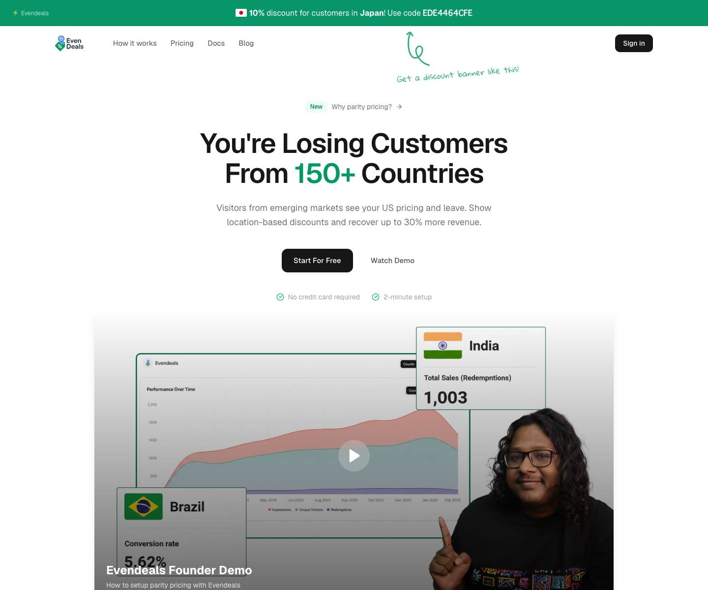 Evendeals landing page screenshot