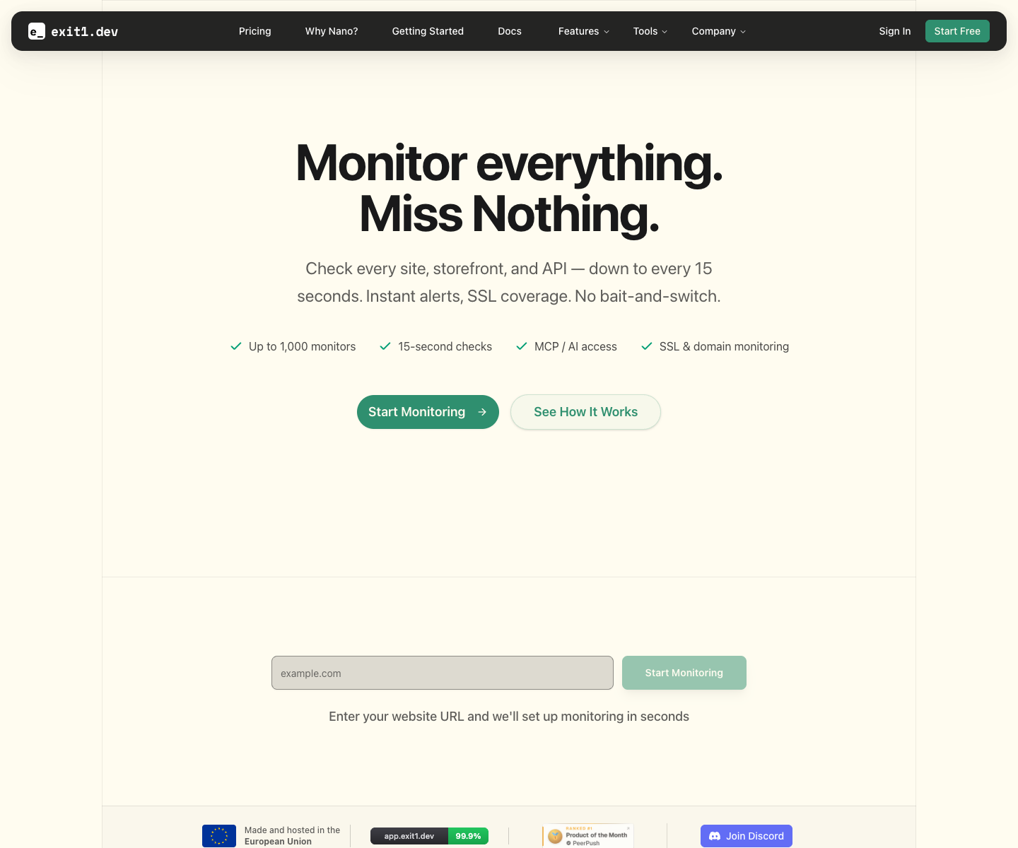 exit1.dev landing page screenshot