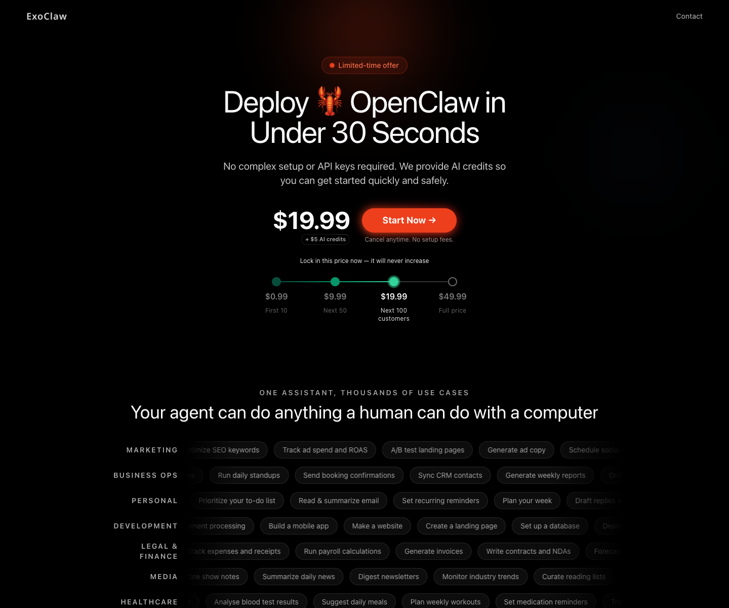 exoclaw landing page screenshot