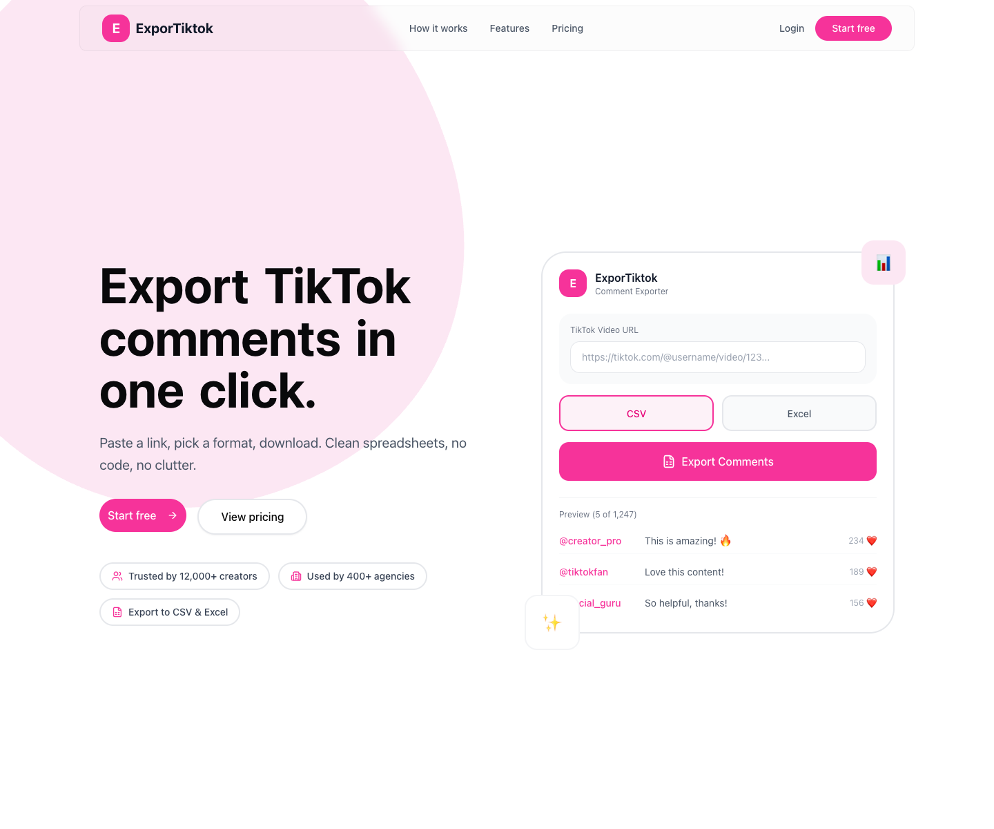 ExporTiktok landing page screenshot