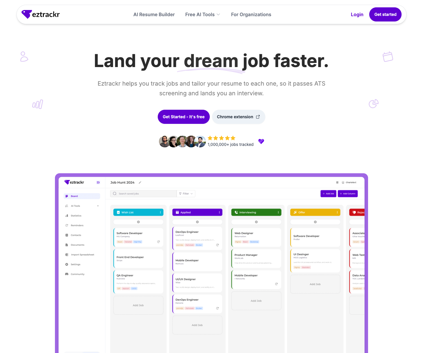 Eztrackr Inc. landing page screenshot