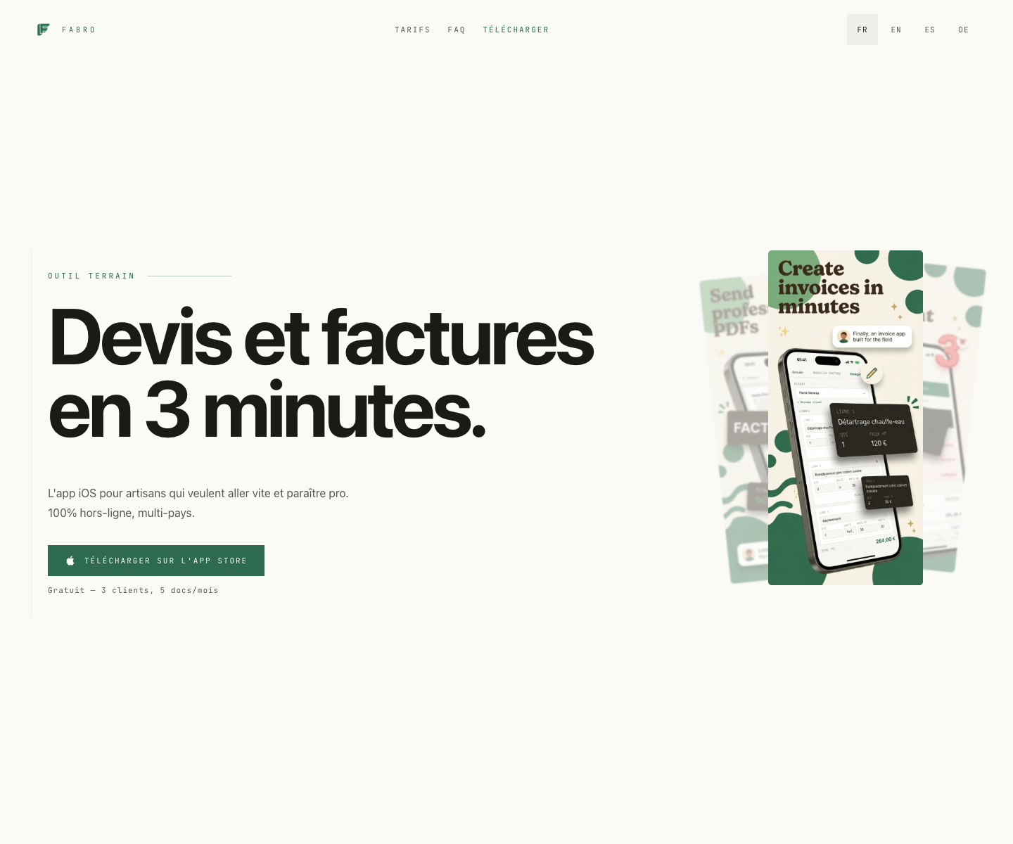 Fabro landing page screenshot