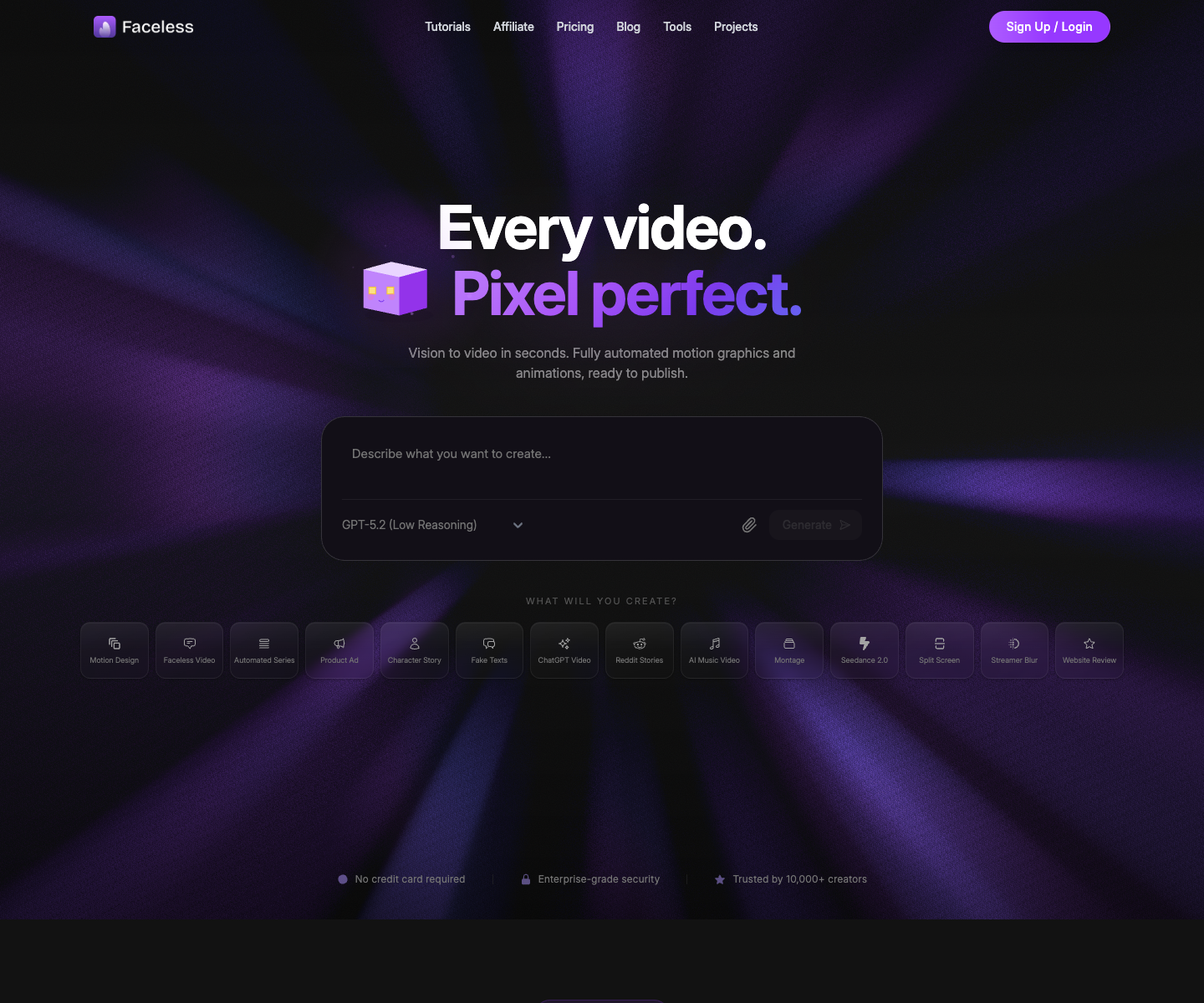 Faceless, LLC landing page screenshot